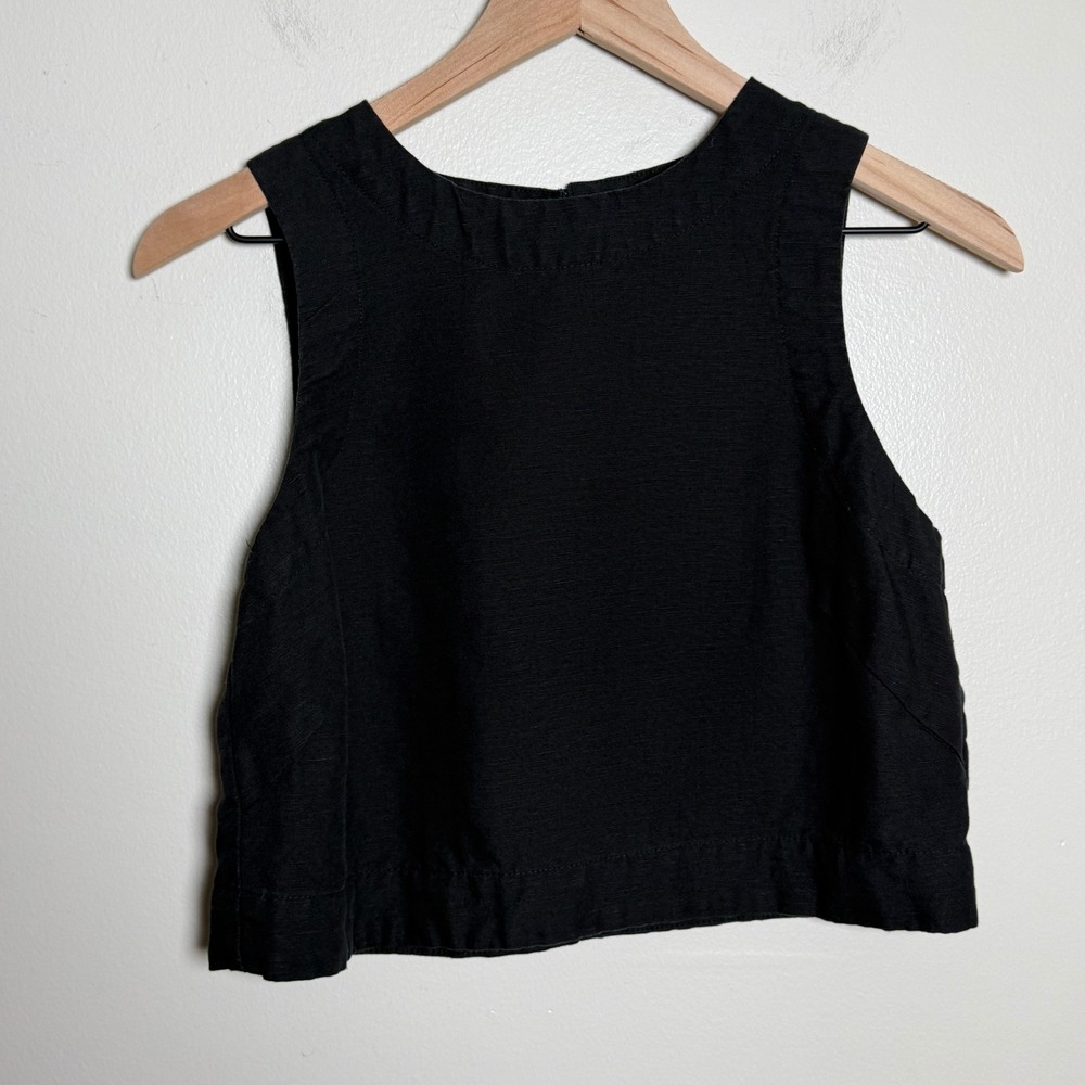 Marine Layer Womens Linen Tank Top XS Black Sleeveless Keyhole Button Back Boho